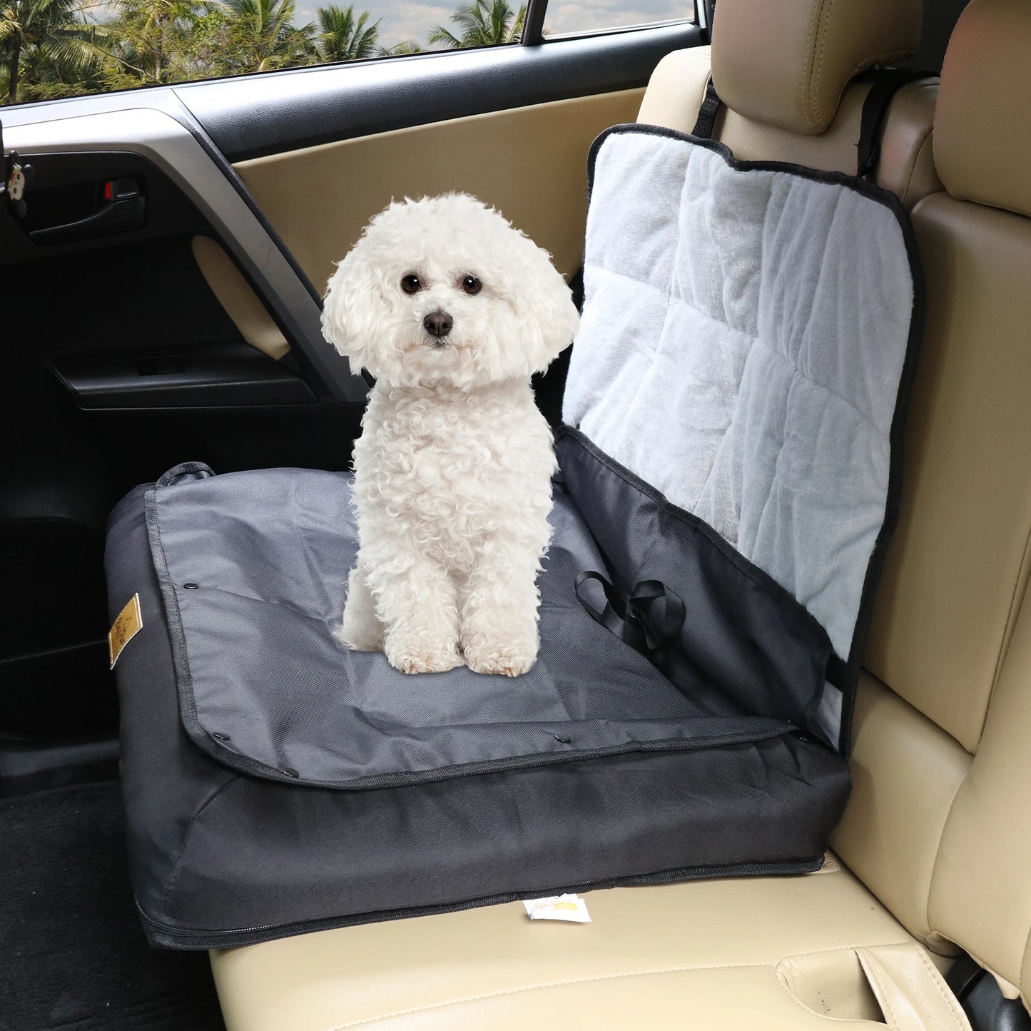 Portable Dog Car Seat – Travel Bed with Safety Belt | Waterproof Pet Booster & Cushion