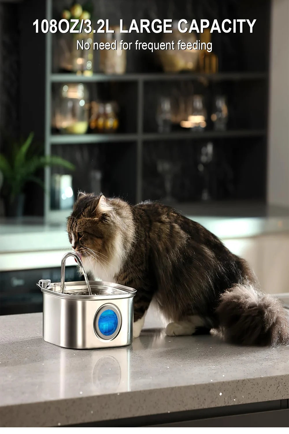 3.2L Stainless Steel Pet Water Feeder – Smart Auto Dispenser with Window