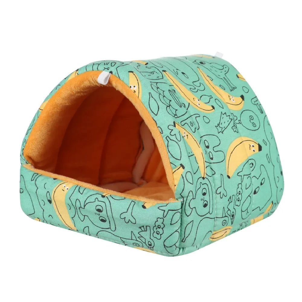 Cute Cartoon Mini Pet Bed – Warm Winter Nest for Guinea Pigs, Rabbits & Hamsters