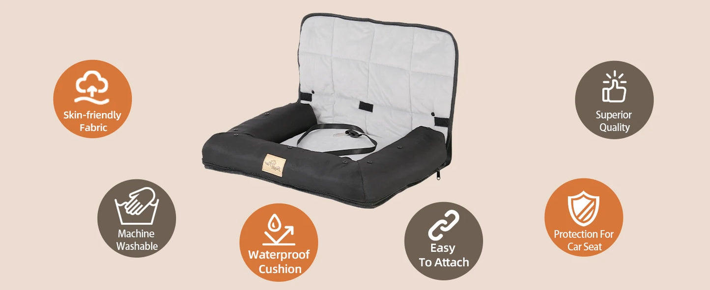 Portable Dog Car Seat – Travel Bed with Safety Belt | Waterproof Pet Booster & Cushion