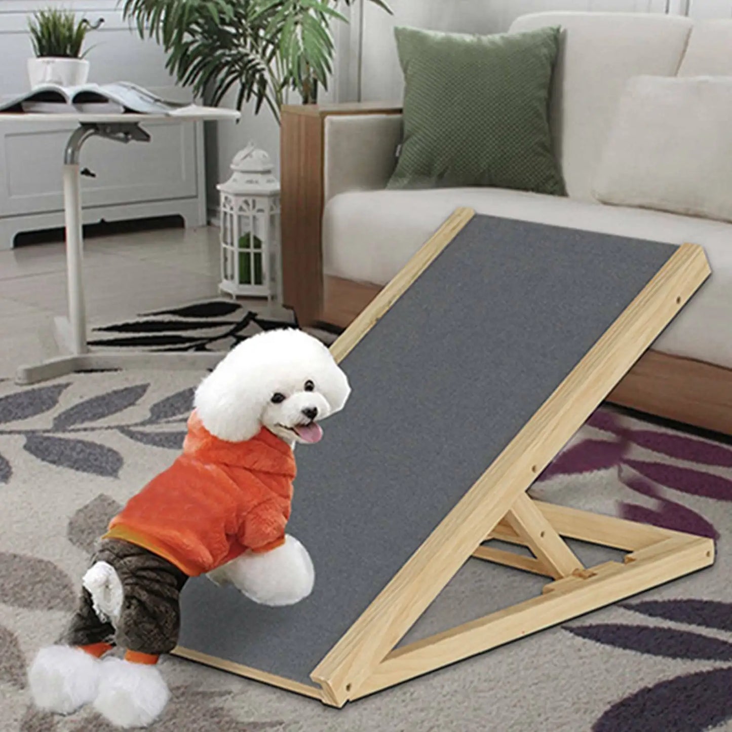 Adjustable Wooden Pet Ramp – Foldable, Non-Slip Dog & Cat Ladder for Bed, Couch & Car Access