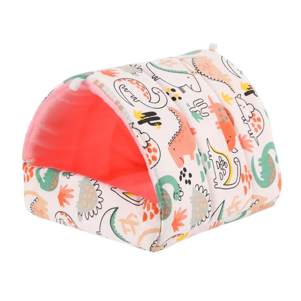 Cute Cartoon Mini Pet Bed – Warm Winter Nest for Guinea Pigs, Rabbits & Hamsters