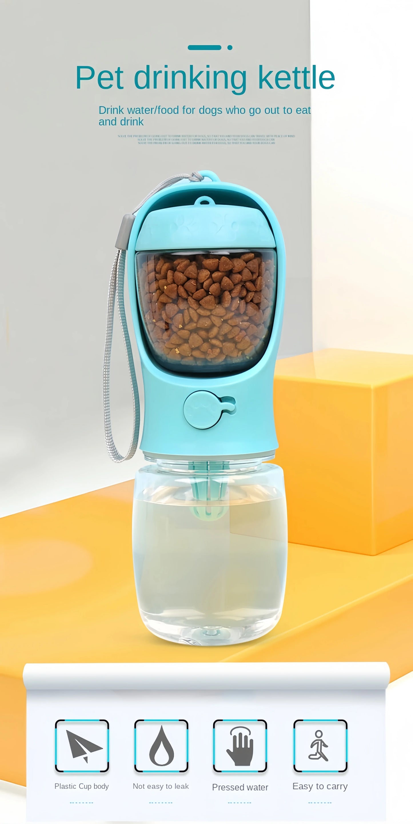 Portable Pet Food & Water Bottle – Food Grade Travel Cup with Food Dispenser for Dogs & Cats