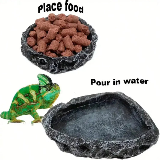 Stone-Like Reptile Bowl – Durable Feeding & Water Dish for Small Reptiles