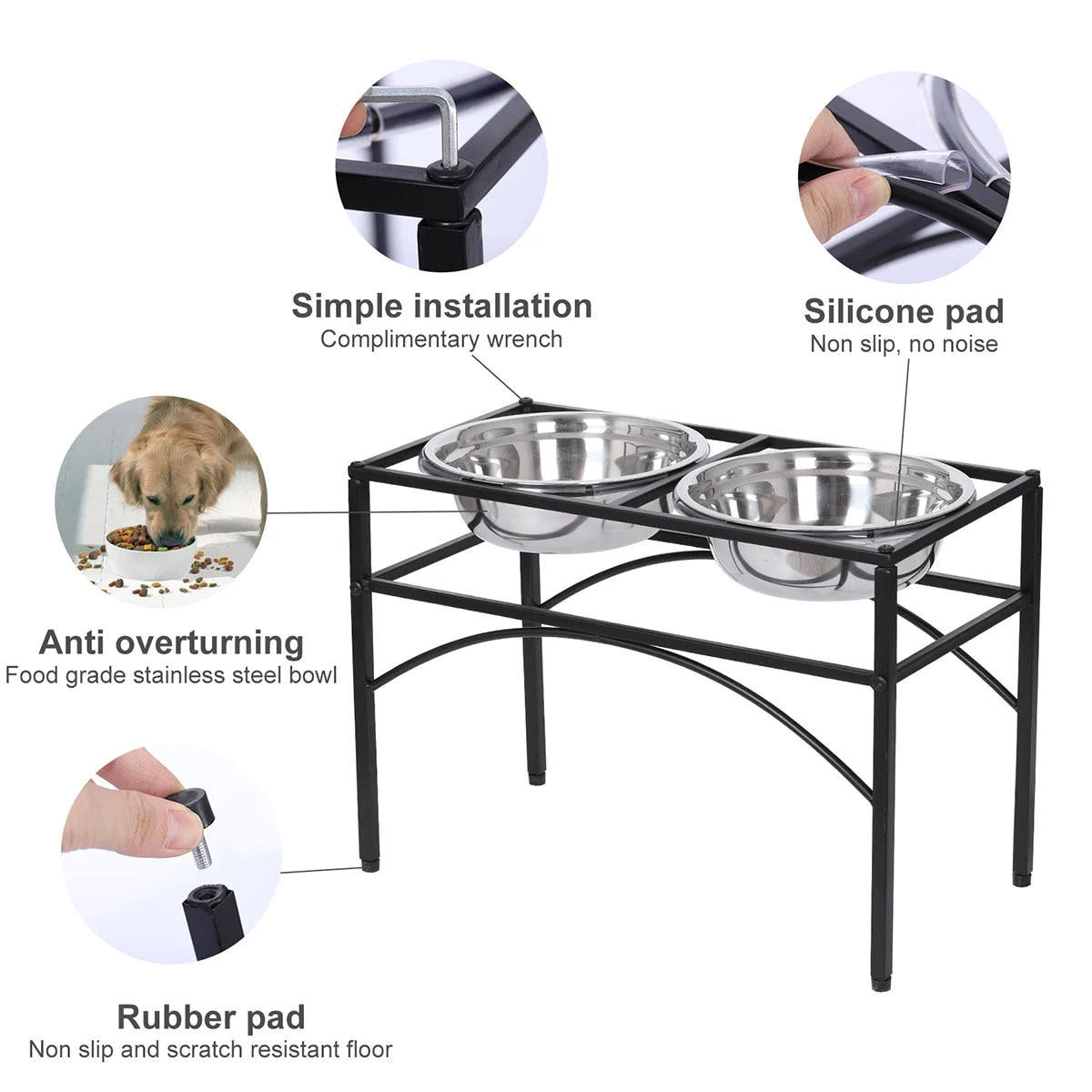 Raised Pet Feeder – Elevated Double Stainless Steel Bowls for Dogs & Cats