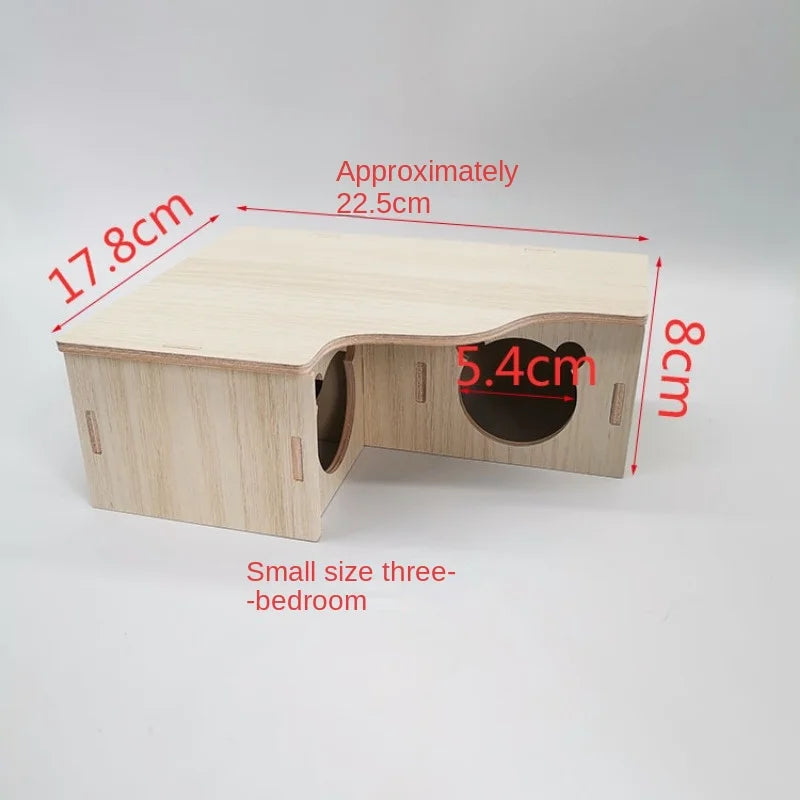 Wooden Hamster Maze House – Multi-Bedroom Nest & Platform