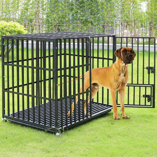Heavy Duty Dog Crate – Strong Metal Cage with Lockable Wheels & Tray
