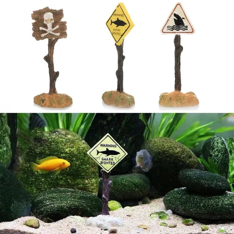 Warning Signs Ornament – Aquarium Decoration & Fish Tank Background