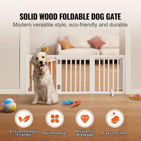 Freestanding Foldable Dog Gate – 3-Panel Expandable Pet Barrier for Narrow Spaces