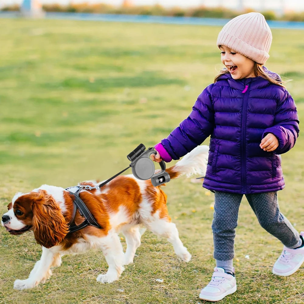 5m Retractable Dog Leash – Automatic Dog Lead with LED Flashlight & Waste Bag Dispenser