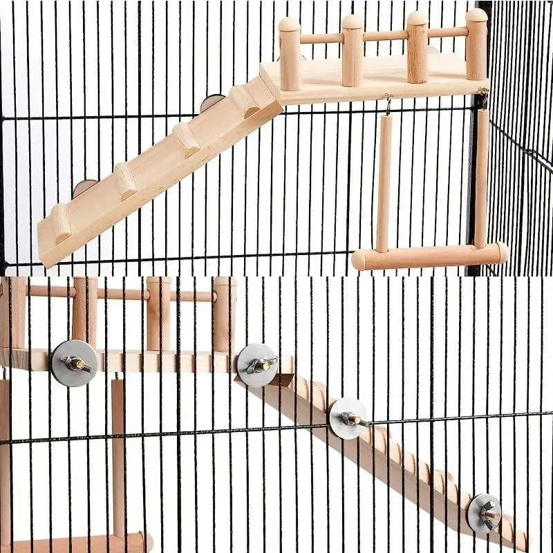 Bird Perch Platform Set – Wooden Swing, Ladder & Exercise Stand for Parrots