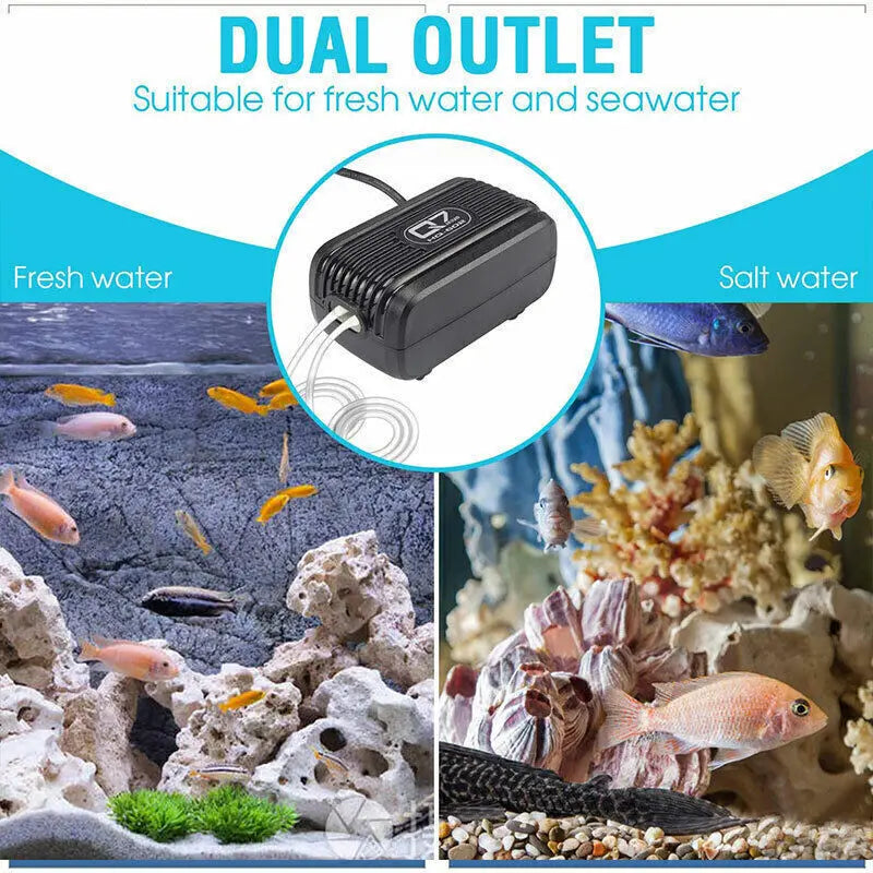 Aquarium Fish Tank Air Silent Twin Outlet Vae Trcal Marine Oxygen Pump