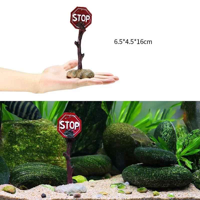 Warning Signs Ornament – Aquarium Decoration & Fish Tank Background