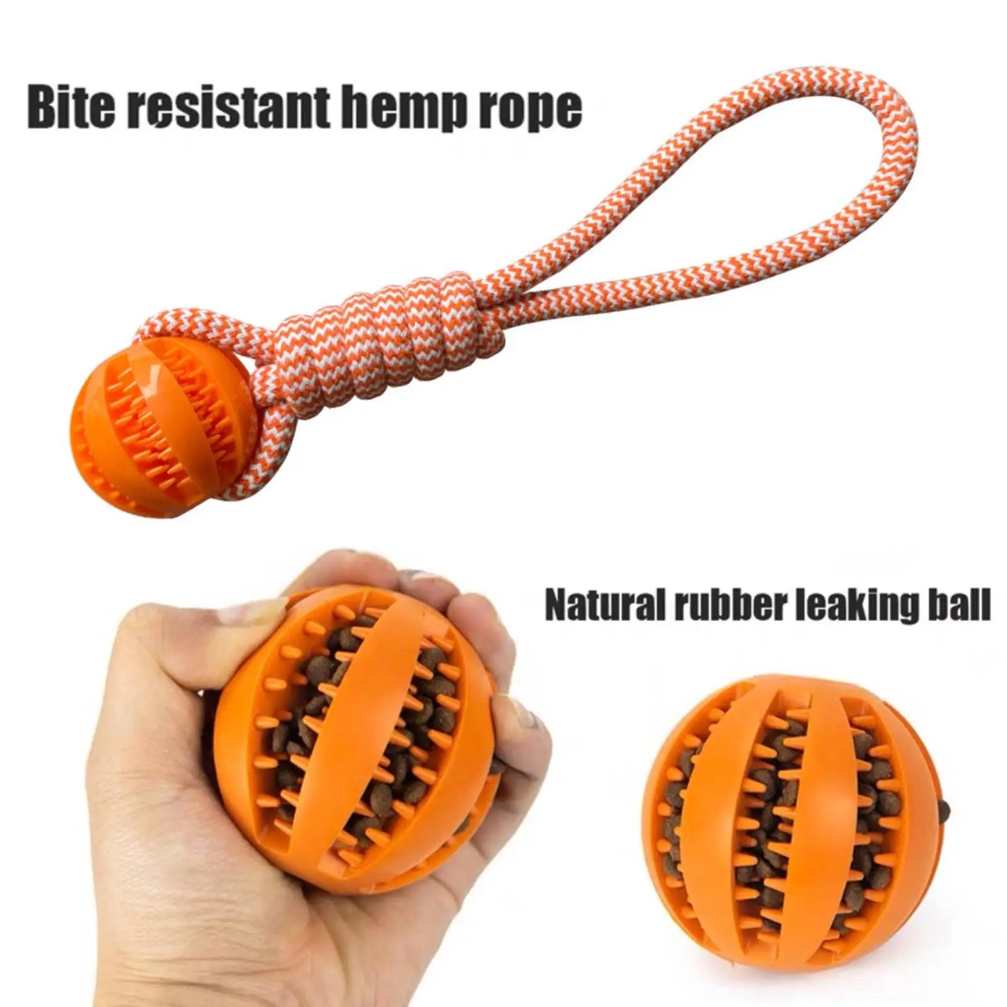 Dog Treat Ball Toy – Rubber Chew Rope Toy for Small & Medium Dogs, Teeth Cleaning