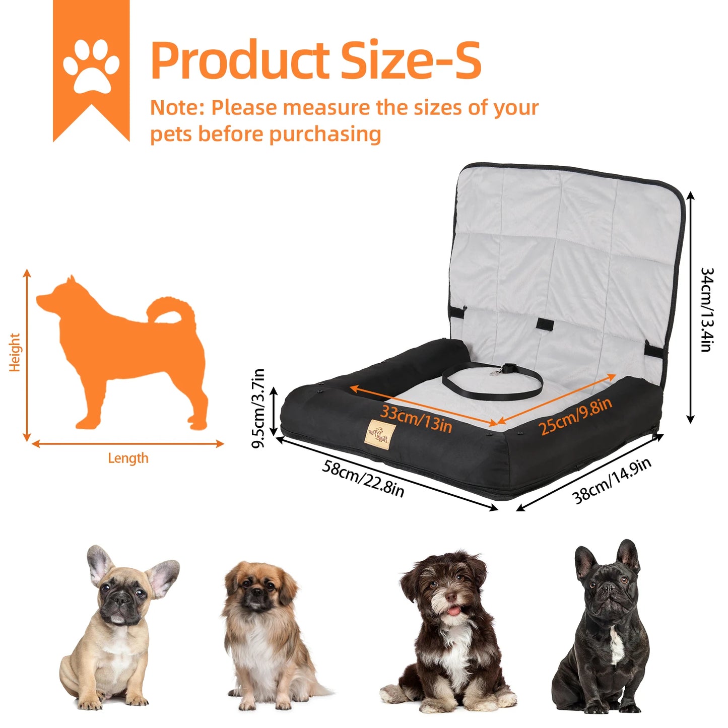 Portable Dog Car Seat – Travel Bed with Safety Belt | Waterproof Pet Booster & Cushion