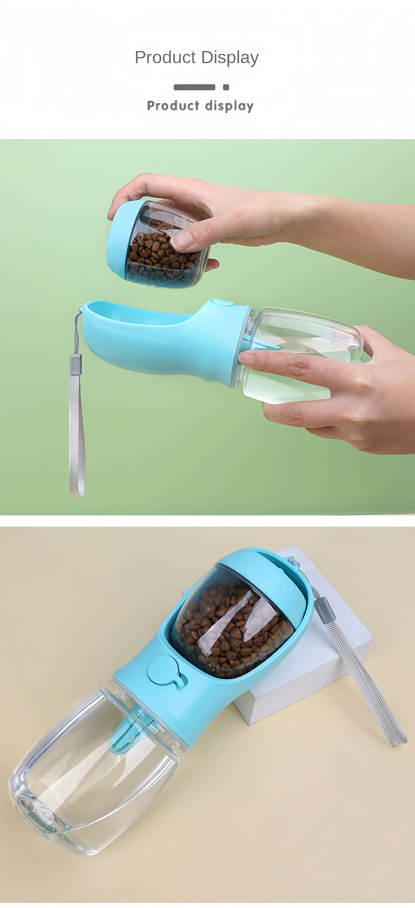 Portable Pet Food & Water Bottle – Food Grade Travel Cup with Food Dispenser for Dogs & Cats