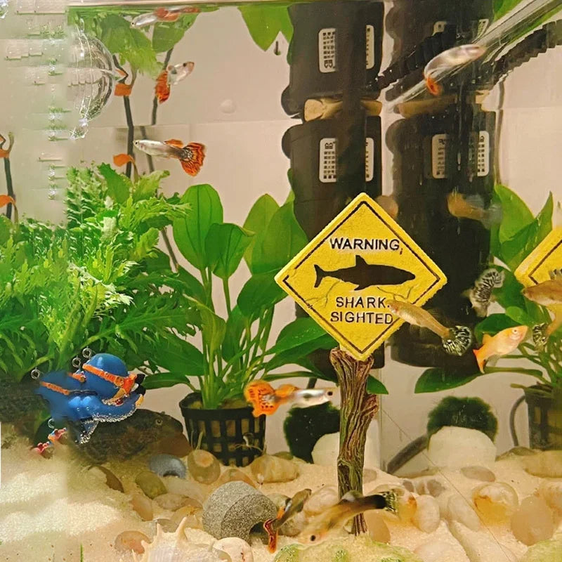 Warning Signs Ornament – Aquarium Decoration & Fish Tank Background