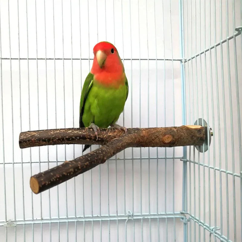 Natural Wood Branch Stand – Chew Toy Perch for Parrots, Hamsters & Birds