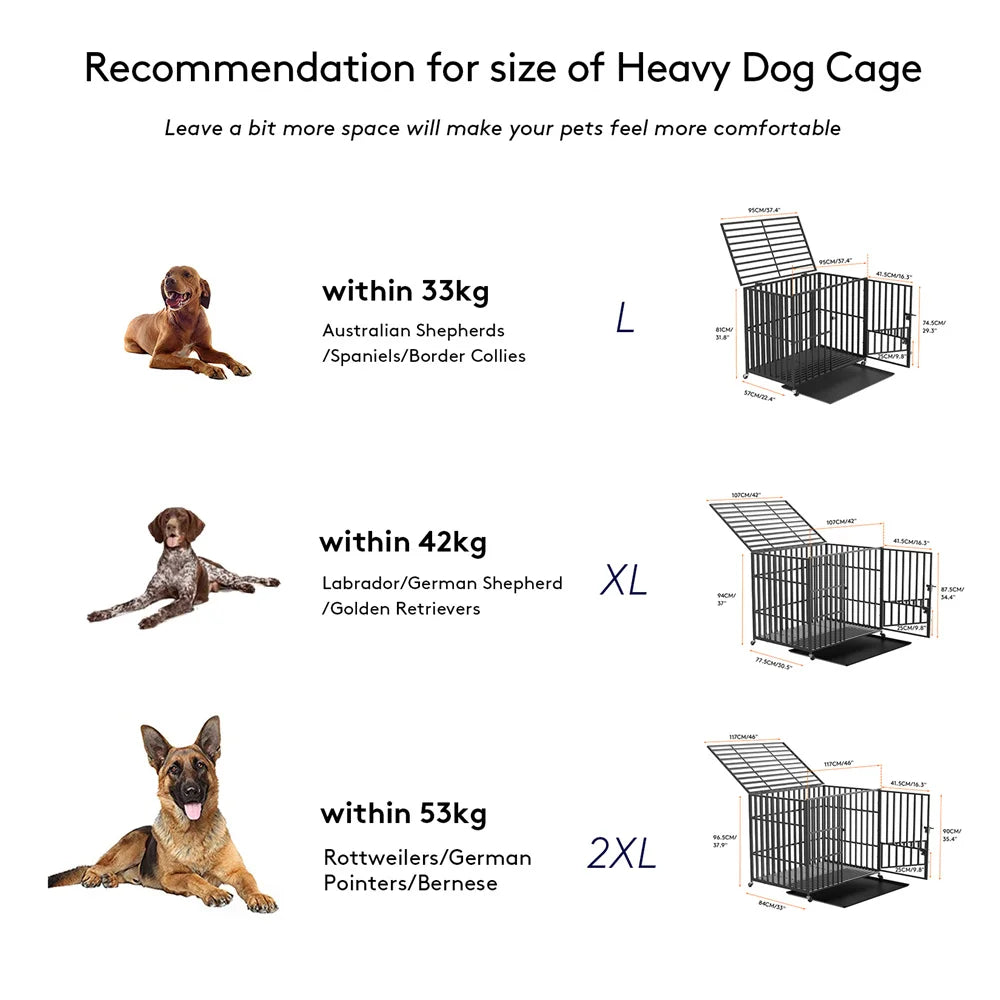 Heavy Duty Dog Crate – Strong Metal Cage with Lockable Wheels & Tray