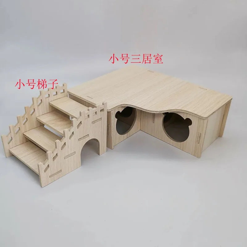 Wooden Hamster Maze House – Multi-Bedroom Nest & Platform
