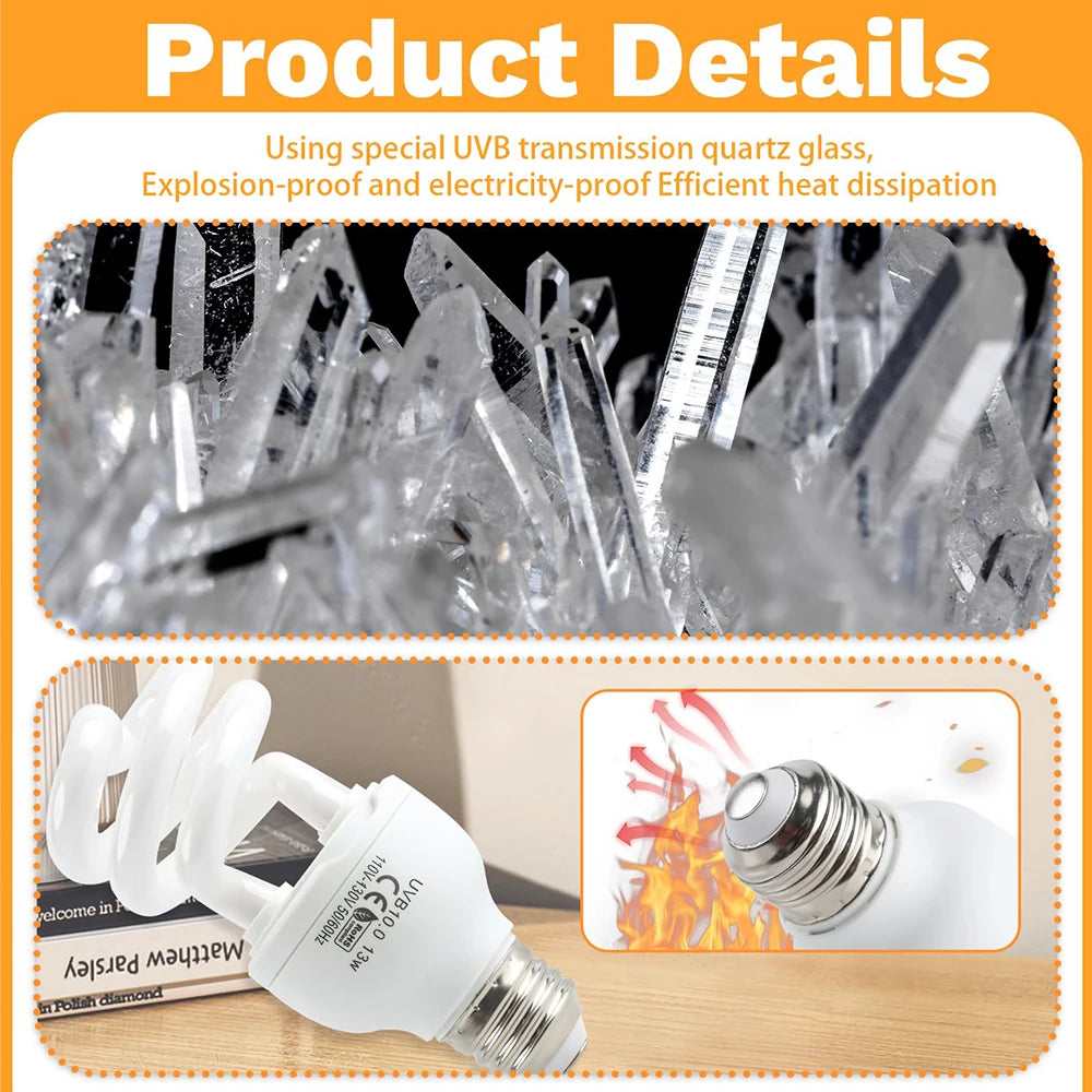 UVB Reptile Lamp Bulbs – 13W/26W Basking Light for Turtles, Lizards & Snakes