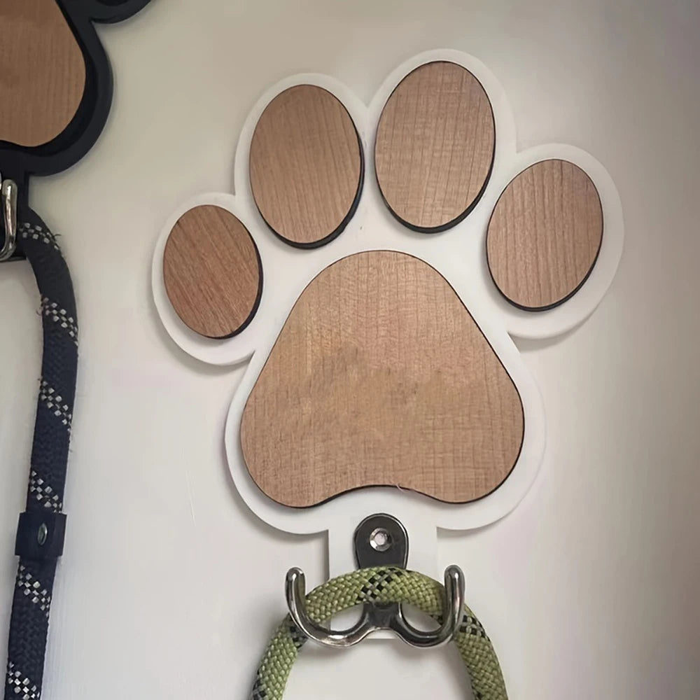 Paw Print Wooden Leash Hanger – Wall Hook for Dog Collars, Coats & Gifts for Pet Lovers