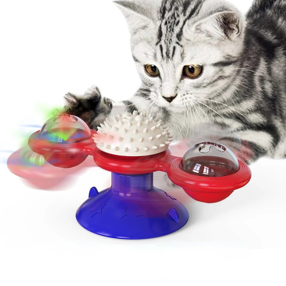 Windmill Cat Toy - Interactive Turntable with Teeth Brushing & Catnip