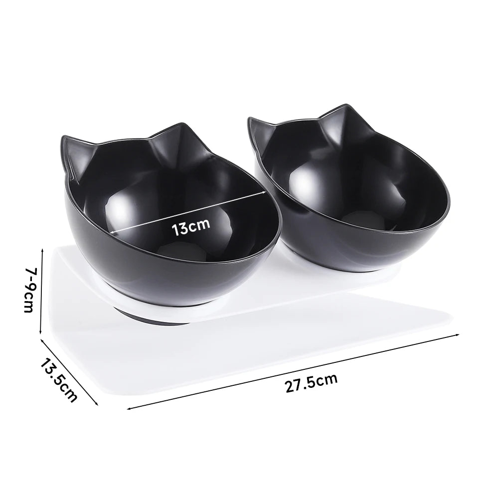 15° Tilted Cat Bowls – Non-Slip Elevated Double Feeder for Neck Protection