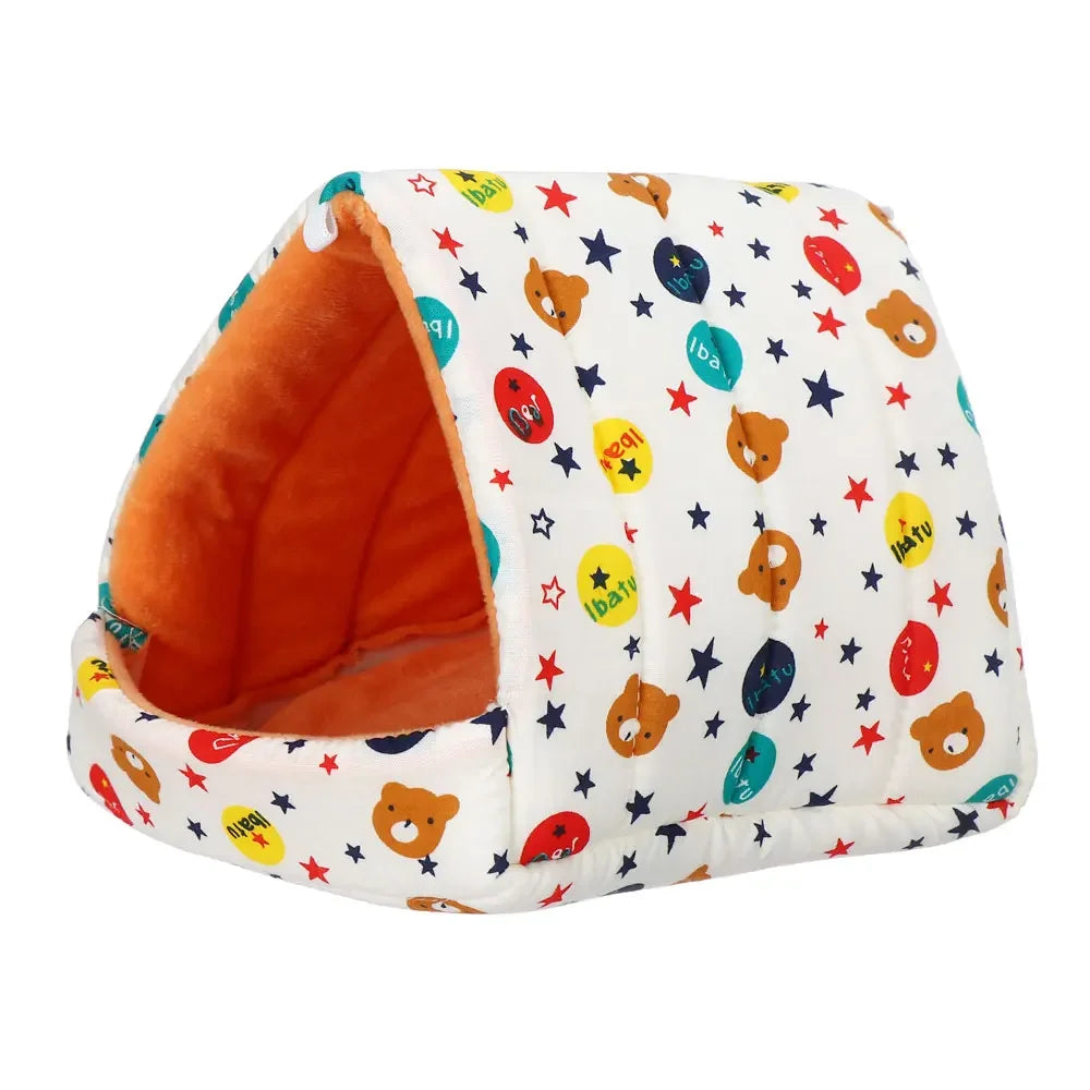 Cute Cartoon Mini Pet Bed – Warm Winter Nest for Guinea Pigs, Rabbits & Hamsters
