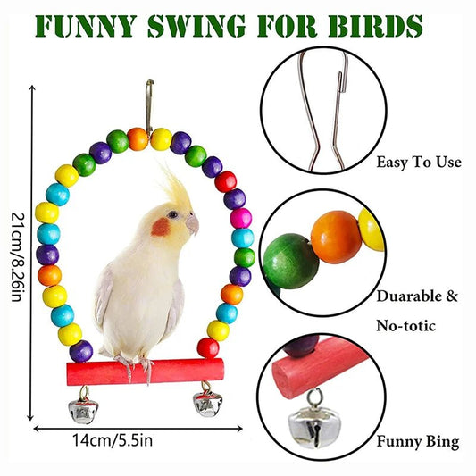 7PCS Wood Bird Toy Set – Swings, Bridge, Bells & Cage Accessories - The Best For Pets