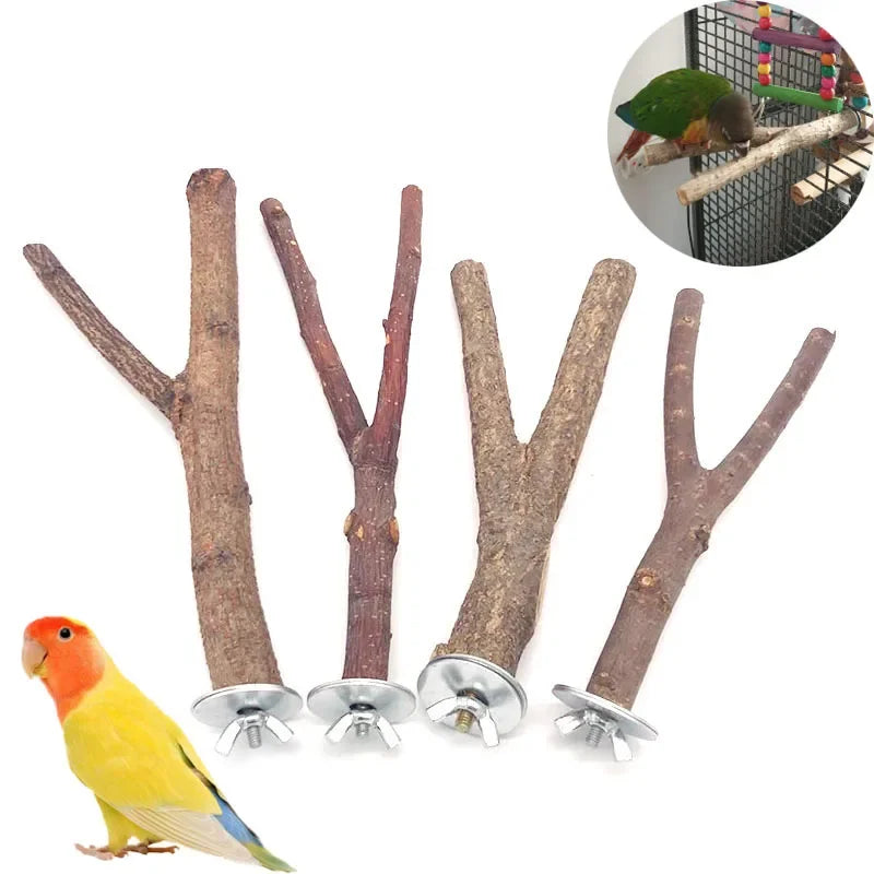 Natural Wood Branch Stand – Chew Toy Perch for Parrots, Hamsters & Birds