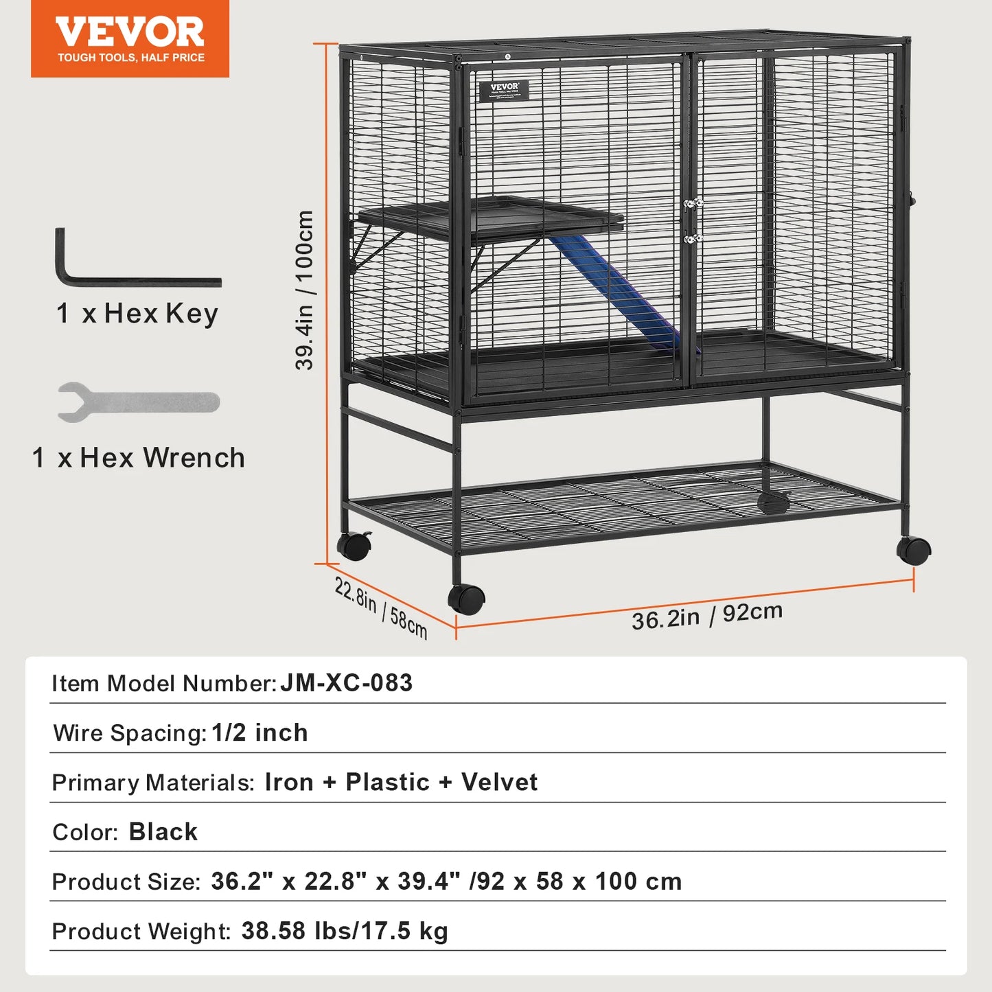 Rolling Metal Cage – 4-Tier Small Animal Habitat for Ferrets, Rats, Guinea Pigs & Chinchillas