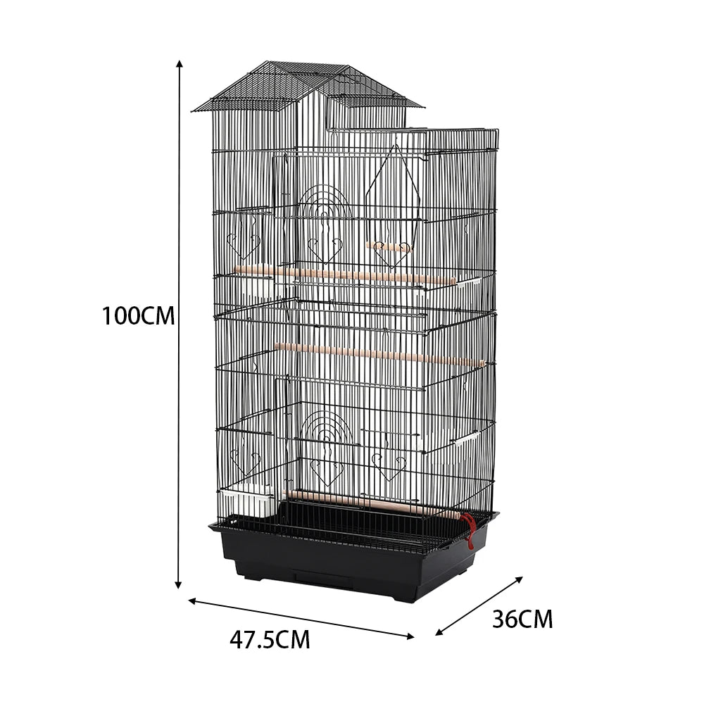 Bird Cage 100cm - Metal Cage with 3 Wooden Perches & Swing for Parrots