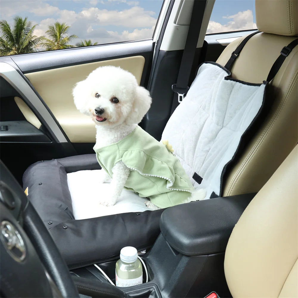 Portable Dog Car Seat – Travel Bed with Safety Belt | Waterproof Pet Booster & Cushion