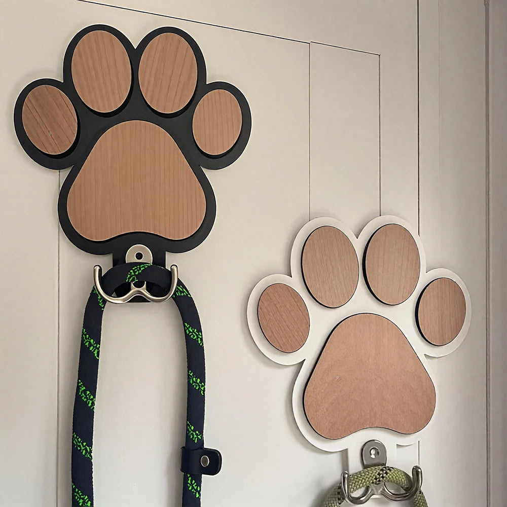 Paw Print Wooden Leash Hanger – Wall Hook for Dog Collars, Coats & Gifts for Pet Lovers