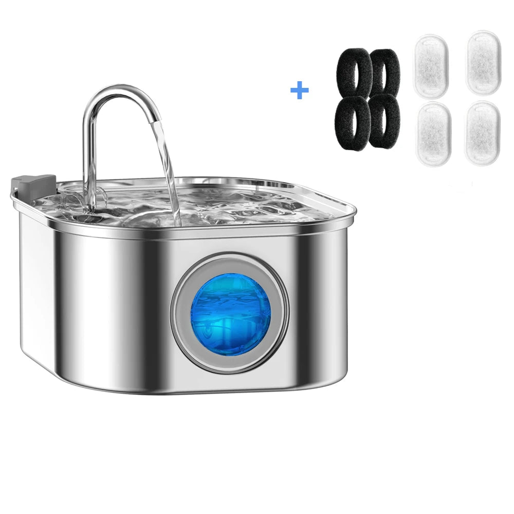 3.2L Stainless Steel Pet Water Feeder – Smart Auto Dispenser with Window
