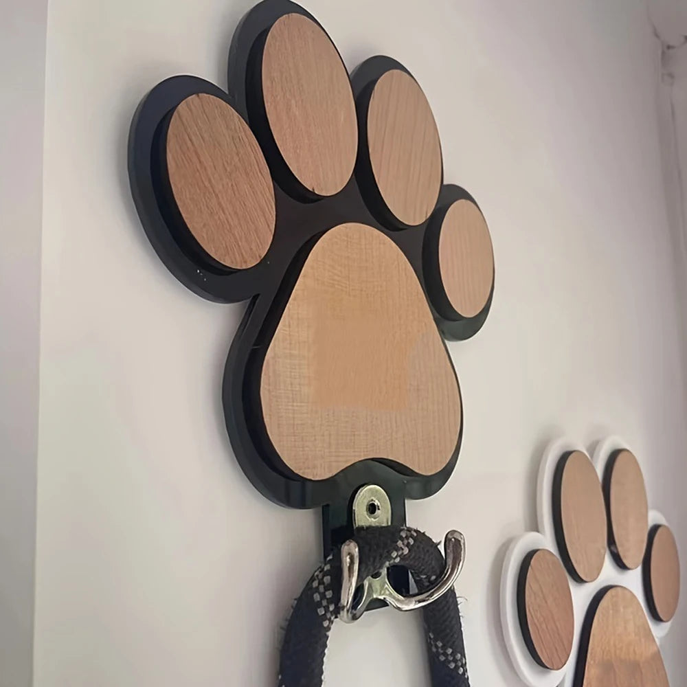 Paw Print Wooden Leash Hanger – Wall Hook for Dog Collars, Coats & Gifts for Pet Lovers