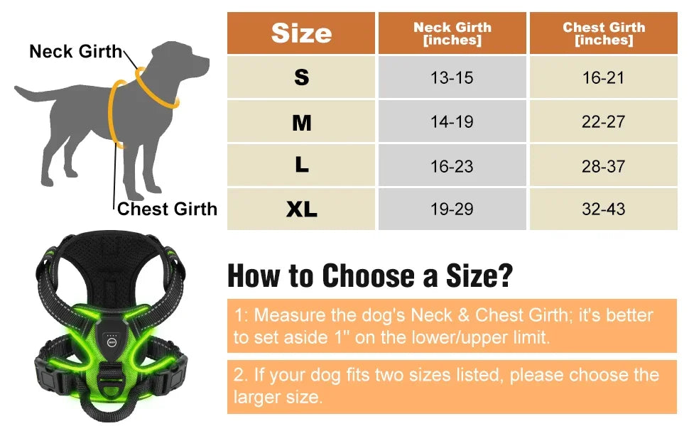 Led luminous Dog Harness No Pull Adjustable Rechargeable Pet Vest Harness Small Medium Large Dogs Outdoor Walking Pet Supplies