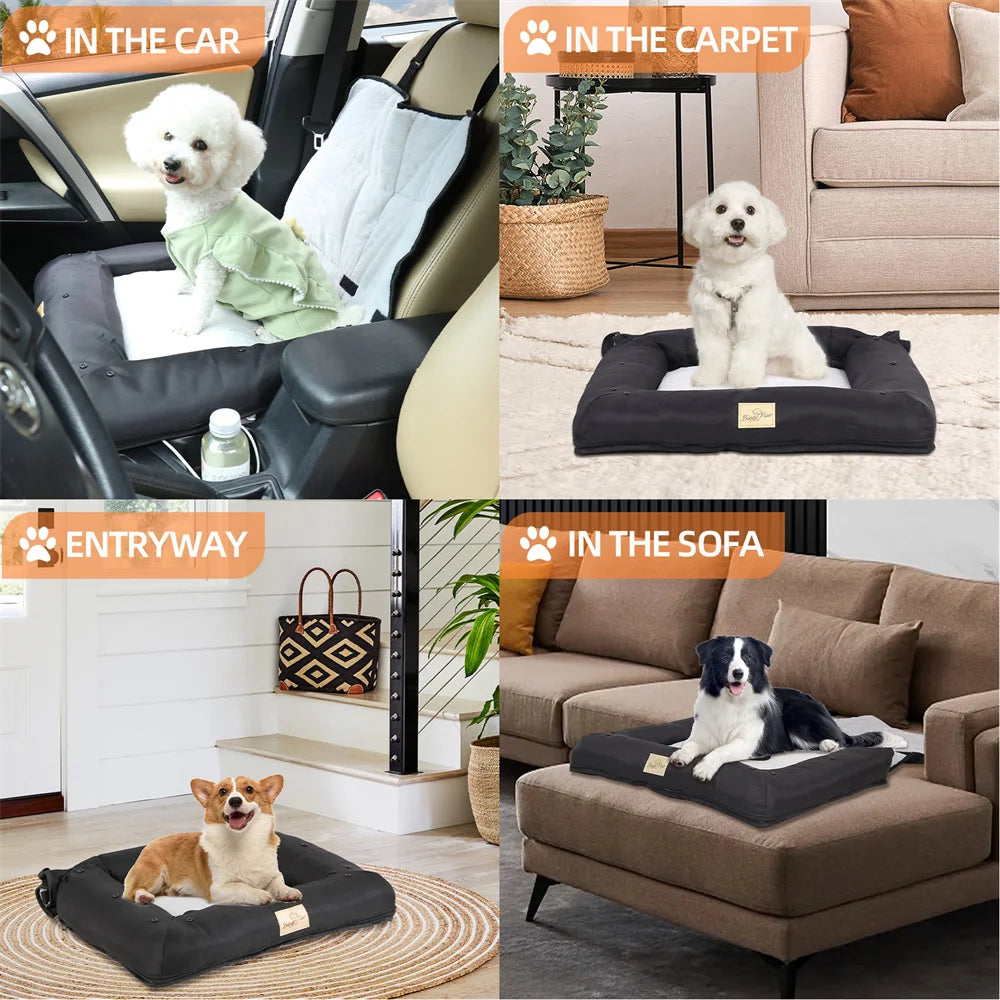 Portable Dog Car Seat – Travel Bed with Safety Belt | Waterproof Pet Booster & Cushion