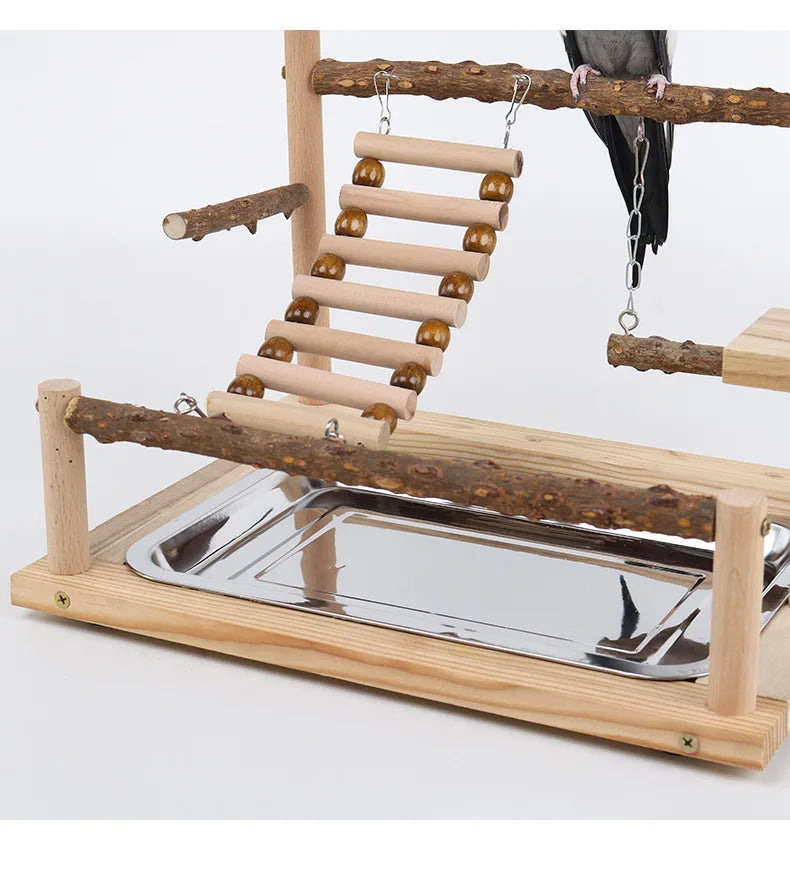 Pepper Wood Parrot Platform – Climbing Net, Ladder, Swing & Bridge Toy