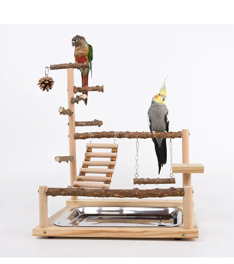 Pepper Wood Parrot Platform – Climbing Net, Ladder, Swing & Bridge Toy