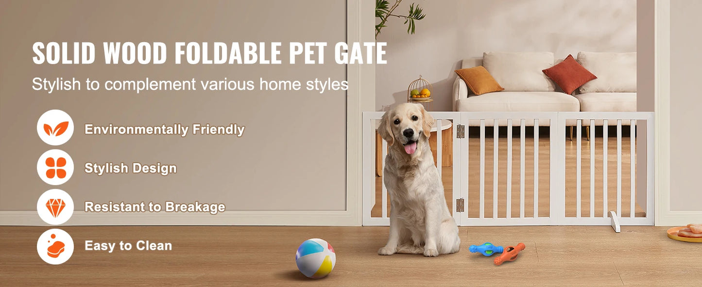 Freestanding Foldable Dog Gate – 3-Panel Expandable Pet Barrier for Narrow Spaces