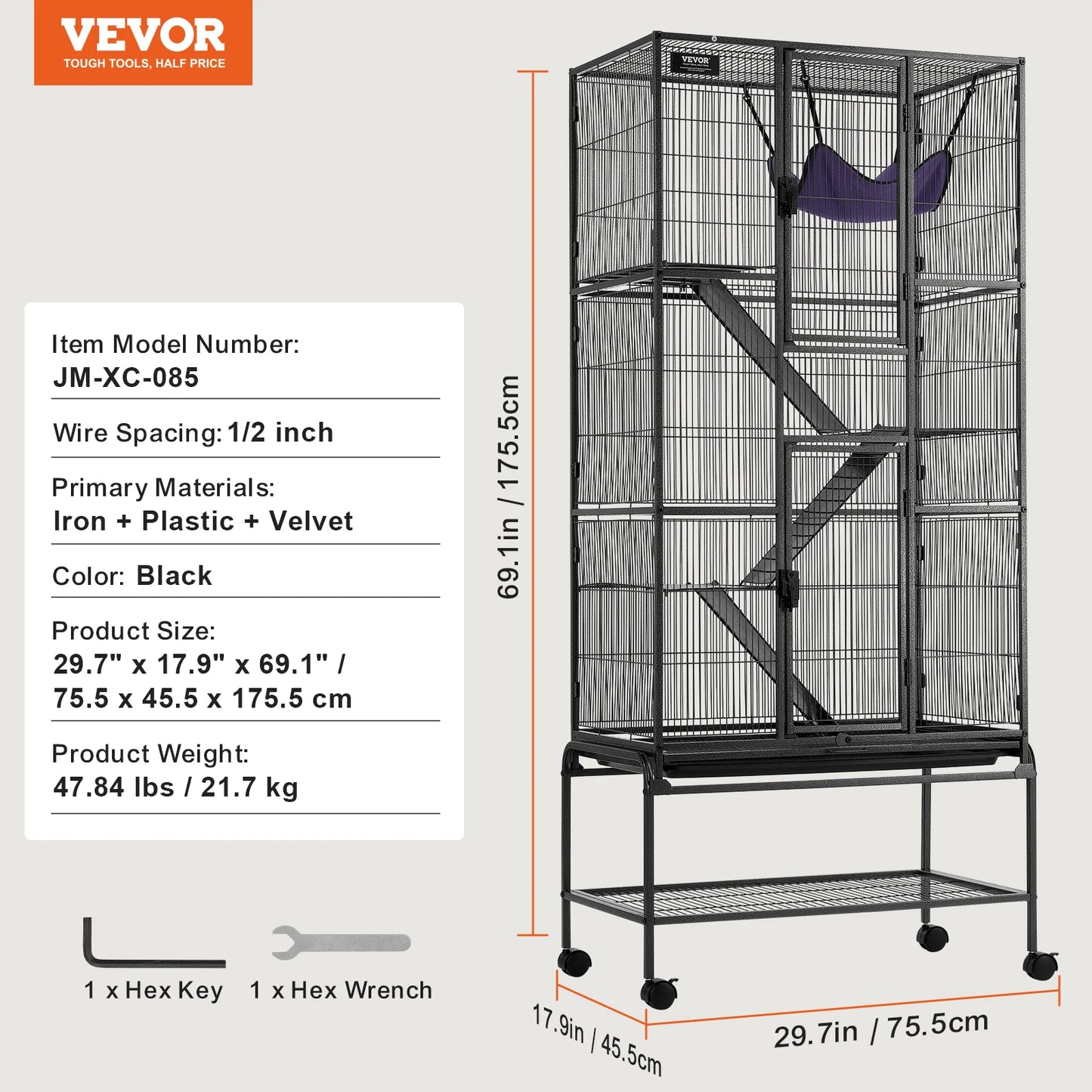 Rolling Metal Cage – 4-Tier Small Animal Habitat for Ferrets, Rats, Guinea Pigs & Chinchillas