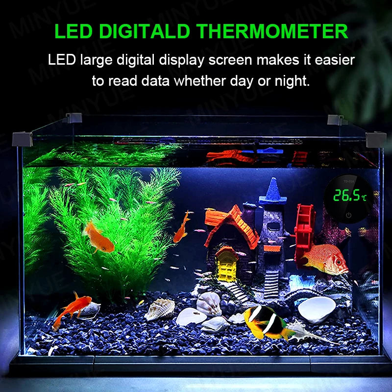 LCD Digital Aquarium Thermometer – Type-C Charging, High Precision -9.9-50℃