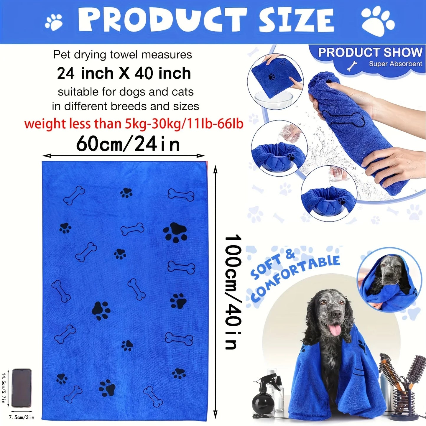 Microfiber Dog Towel – Quick-Drying, Absorbent Pet Bath & Cleaning Cloth