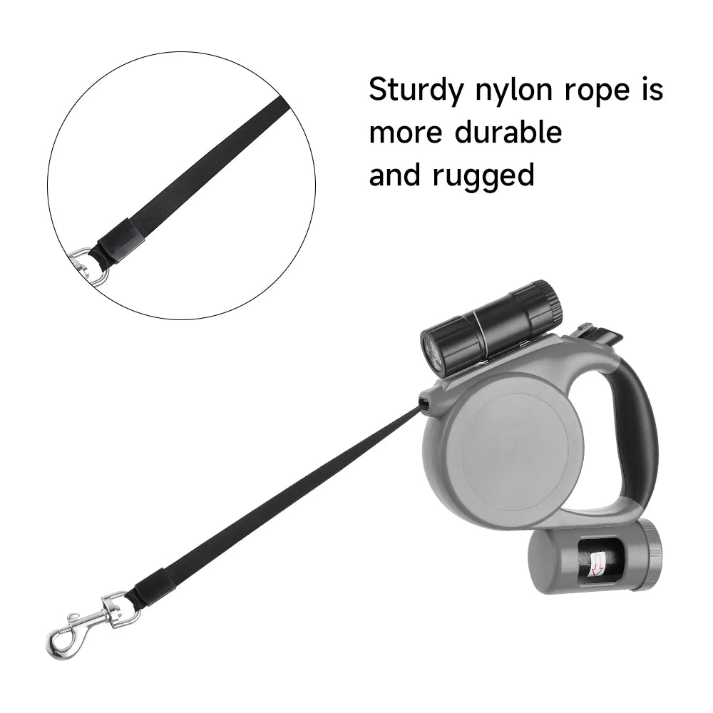 5m Retractable Dog Leash – Automatic Dog Lead with LED Flashlight & Waste Bag Dispenser