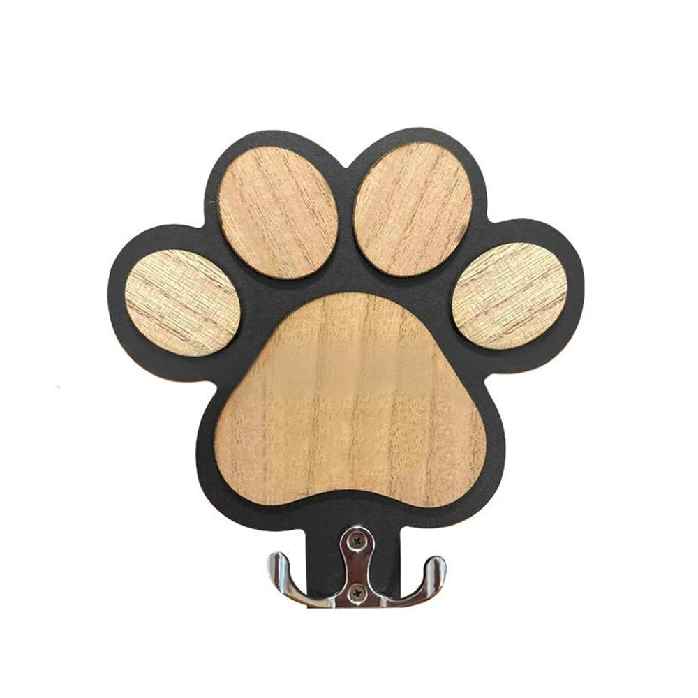 Paw Print Wooden Leash Hanger – Wall Hook for Dog Collars, Coats & Gifts for Pet Lovers