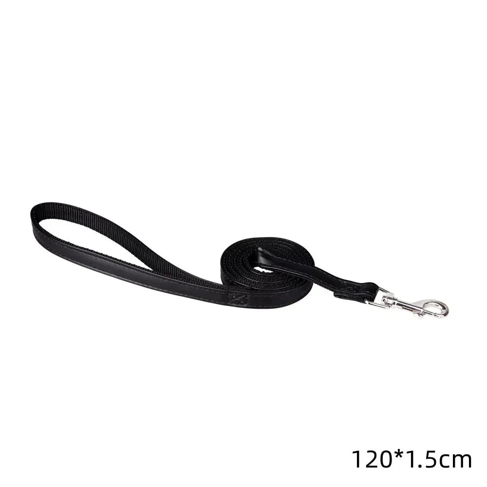 120cm PU Leather Dog Leash – Padded Nylon Lead for Dogs & Cats