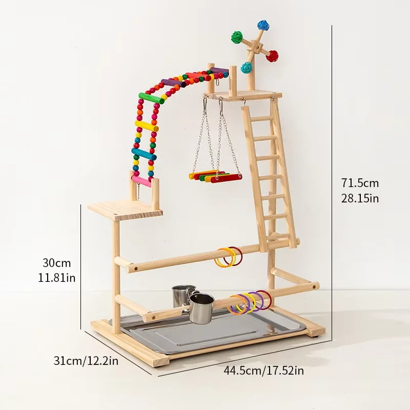 Pepper Wood Parrot Platform – Climbing Net, Ladder, Swing & Bridge Toy