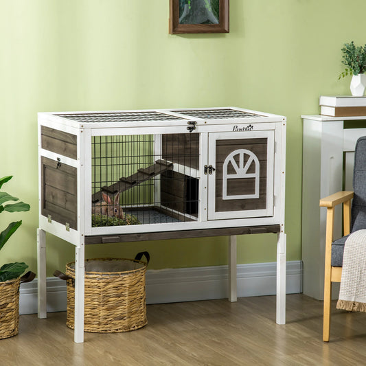 Rabbit Hutch 90cm - Wooden Small Animal House with Removable Tray & Easy Open Roof - The Best For Pets